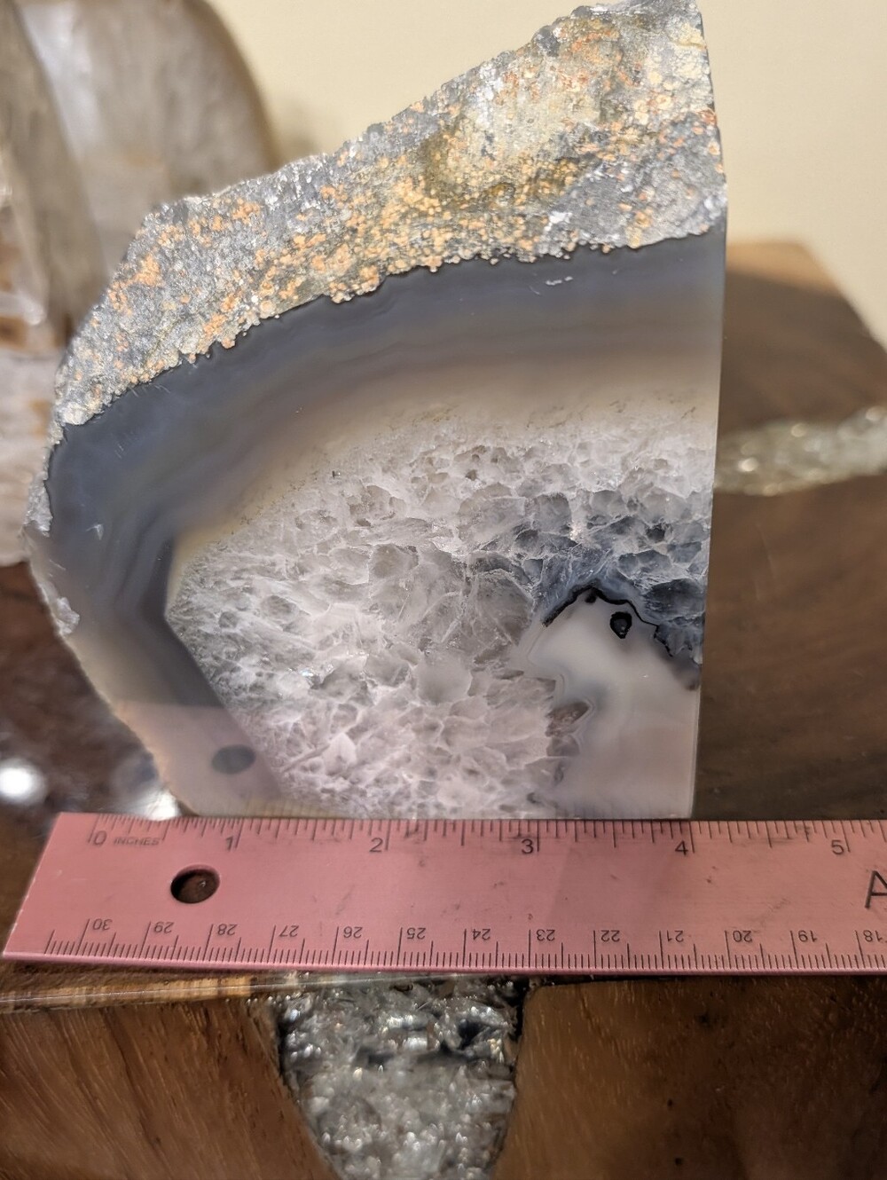 Agate Geode Polished Sections 3pc Set in Natural Shades of Greys & Golds - Picture 8 of 13